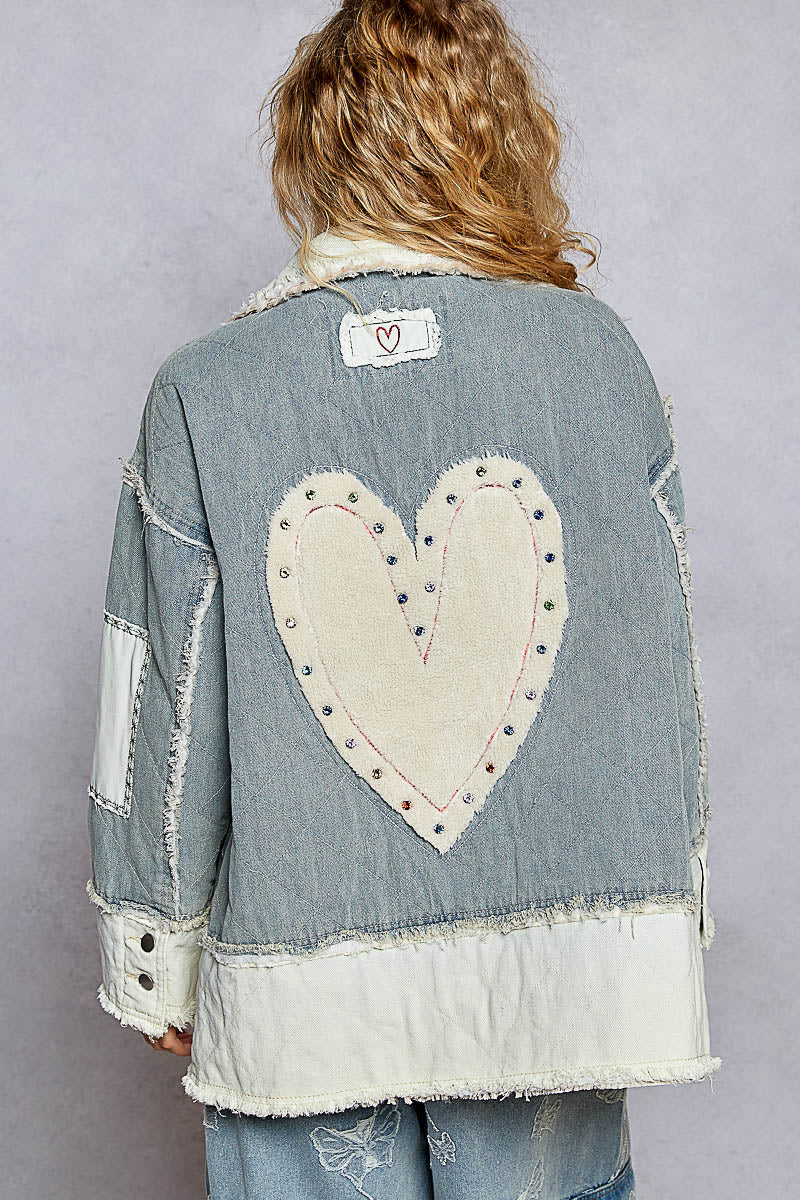 "Cartwright" Quilted Love Heart Denim Jacket