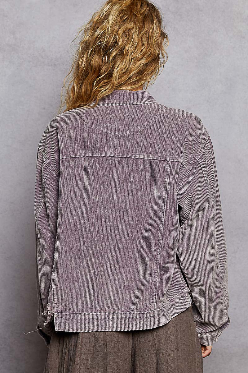 "Bobbie" Destroyed Hem Corduroy Jacket in Dusty Lavender