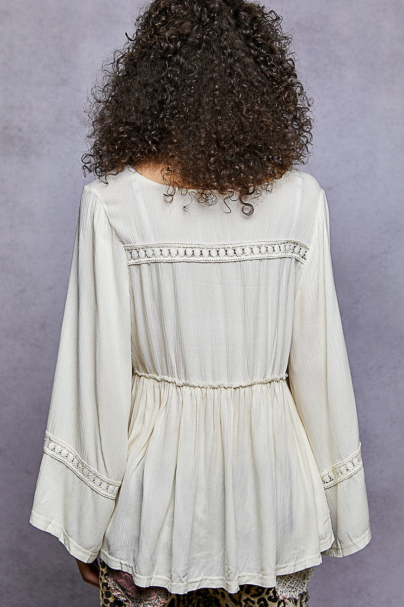 "Lady Day" Cream Off White Ruffle Rayon Top