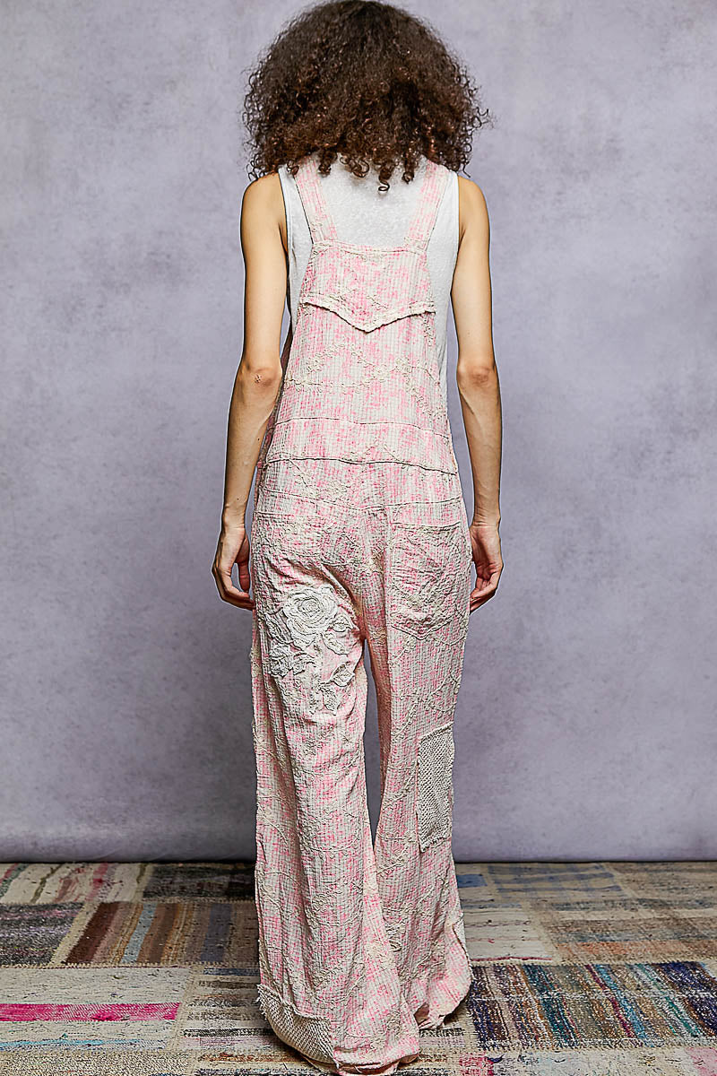 "Daisy Chain" Floral Embroidered Overalls in Pink
