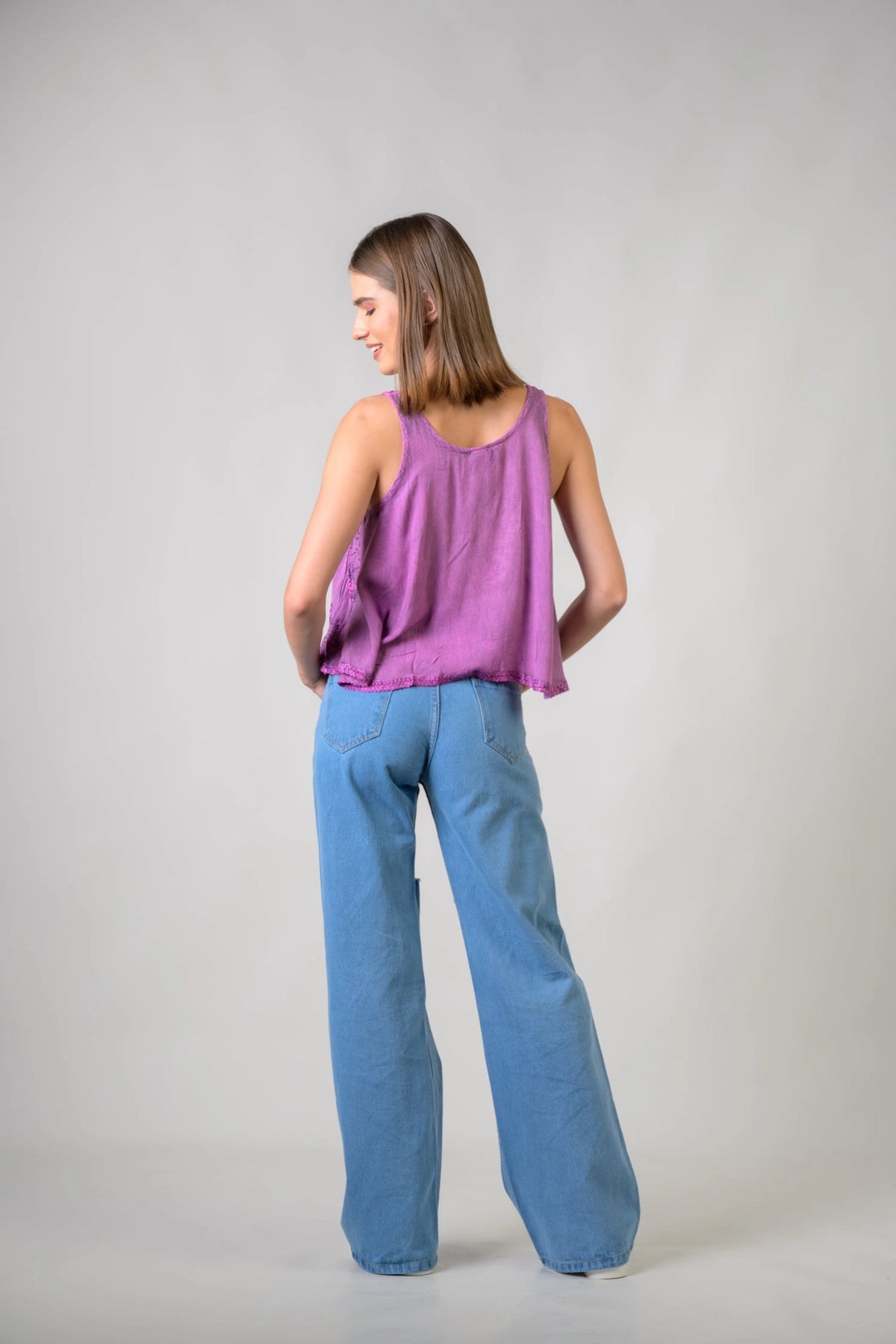 "Petticoat" Sleeveless Viscose Tank Top in Pink