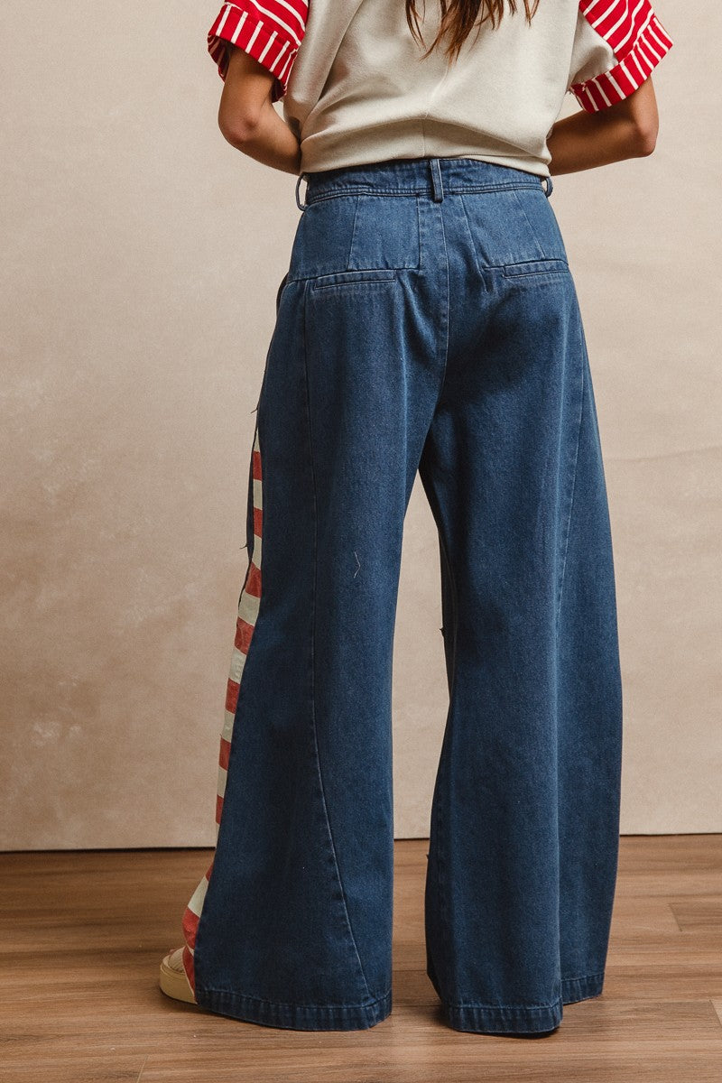 "Independence" American Flag Wide Leg Jeans