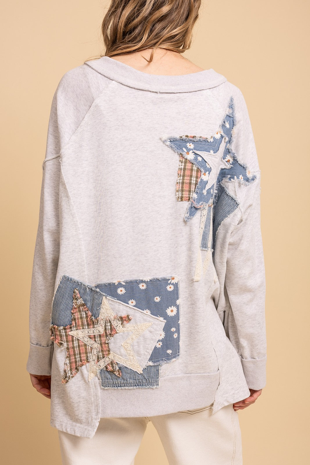 "Joey" Heather Gray Blue Kangaroo Pocket Top