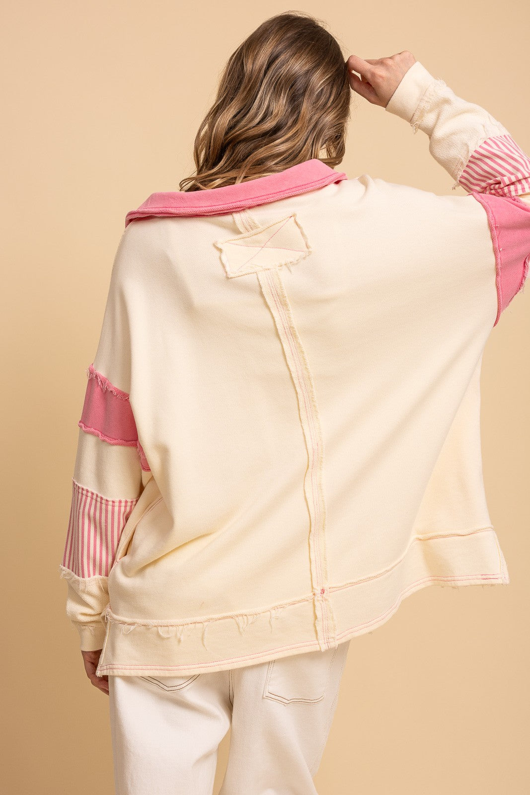 "Lexie" Stripe Collar Pullover Pink Cream