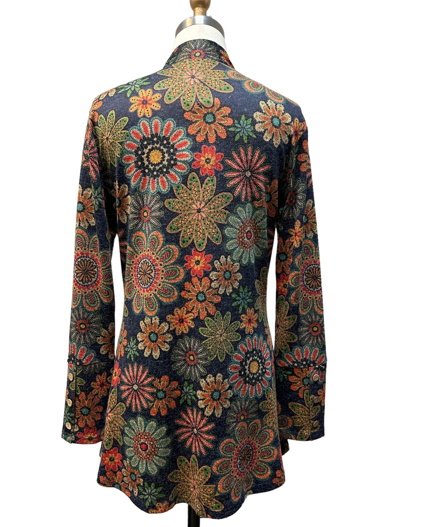 "Lady Bloom" Floral Button Decorated V Neck Tunic