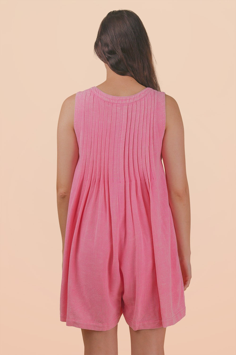 "Sweet Jumper" Pleated Shorts Romper in Pink