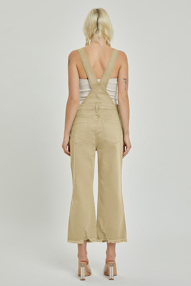 "Lou" Distressed Overalls in Sand Khaki