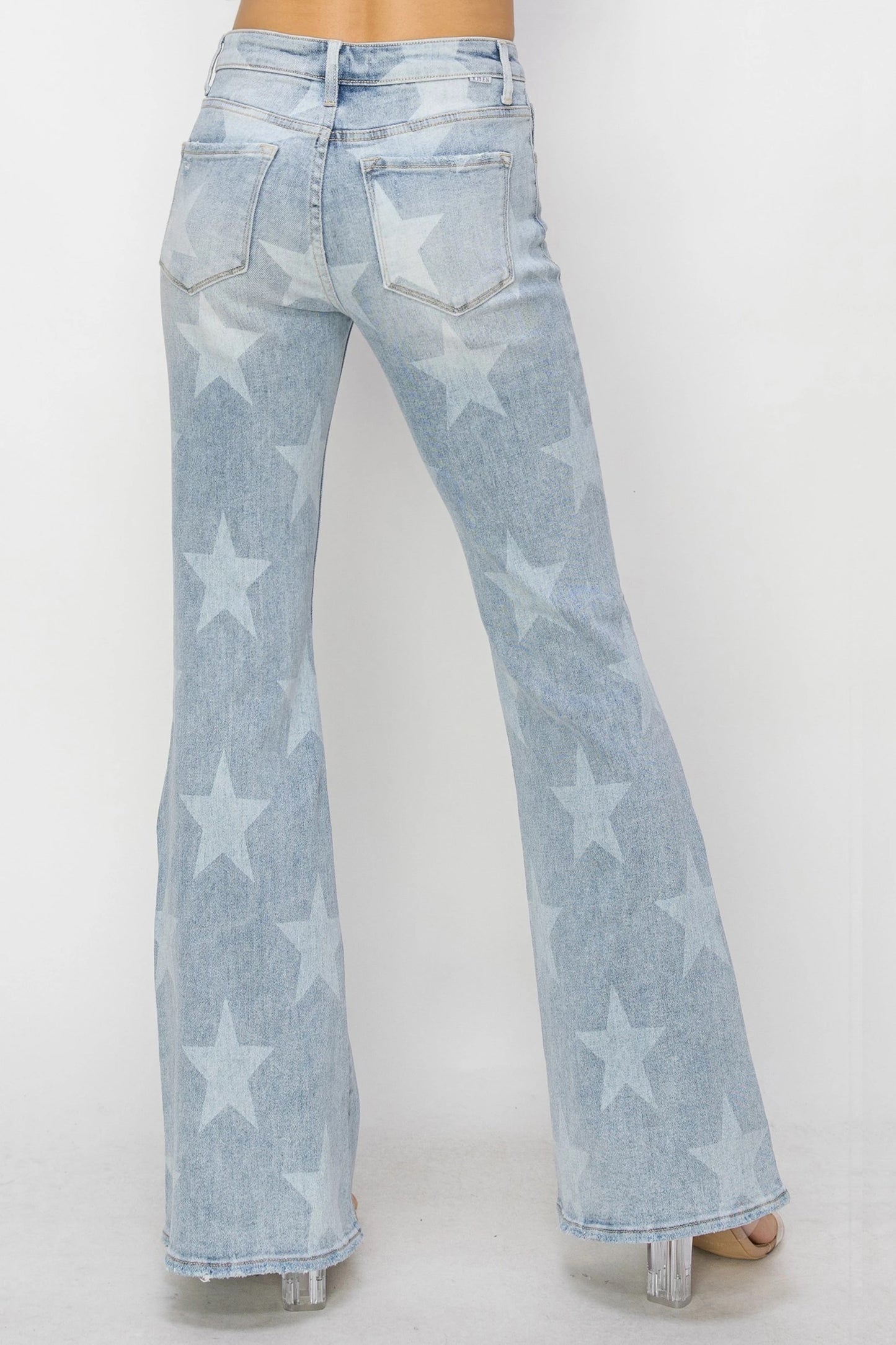 "Rory" Lt Wash Button Flare Leg Star Jeans
