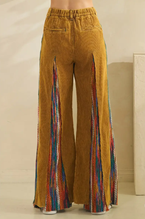 "Fiesta" Colorful Gold Corduroy Flare Pants