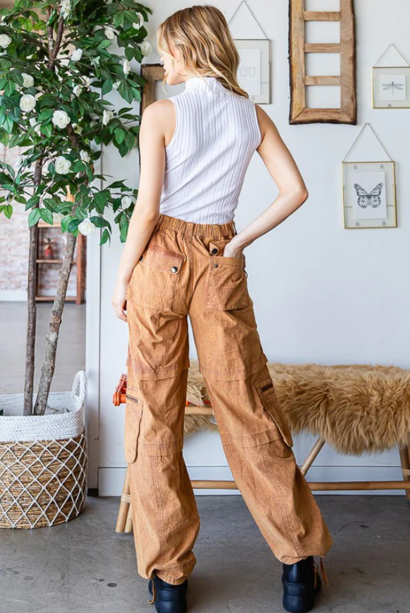 "Pocket Party" Camel Multi-Pocket Cargo Pants