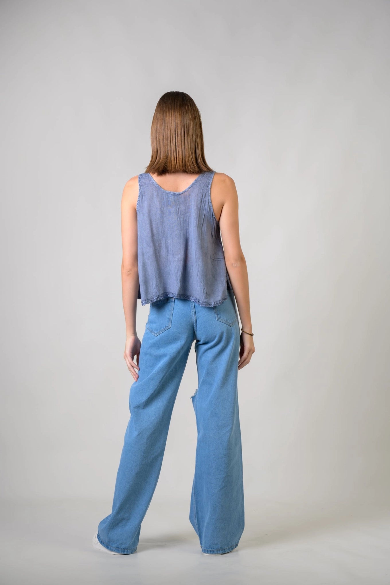 "Petticoat" Sleeveless Viscose Tank Top in Grey/Blue