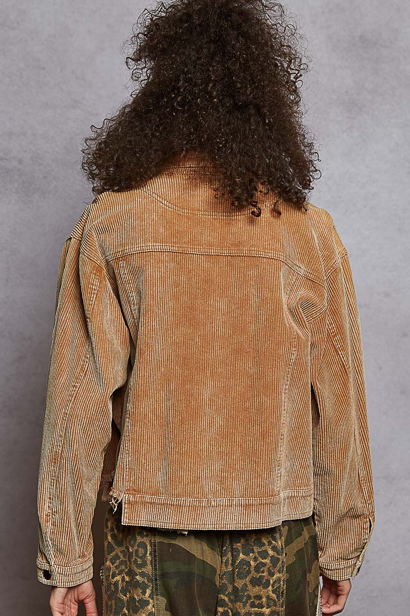 "Bobbie" Destroyed Hem Corduroy Jacket in Teddy Bear Brown