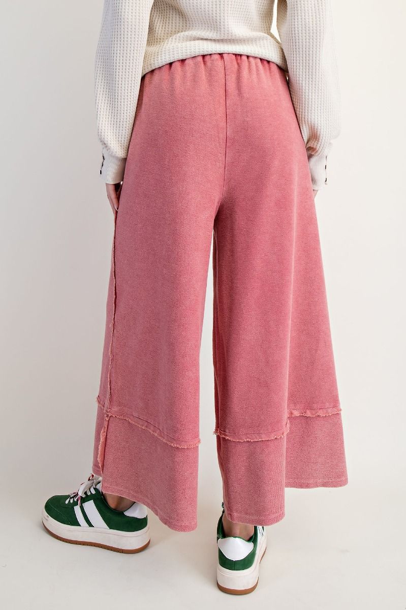 "Callie" Boho French Terry Pants in Washed Red