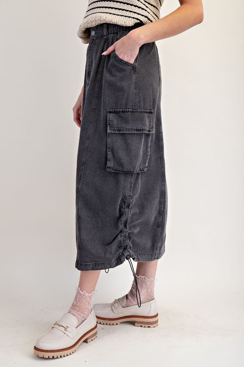 "Reyna" Denim Midi Skirt in Black