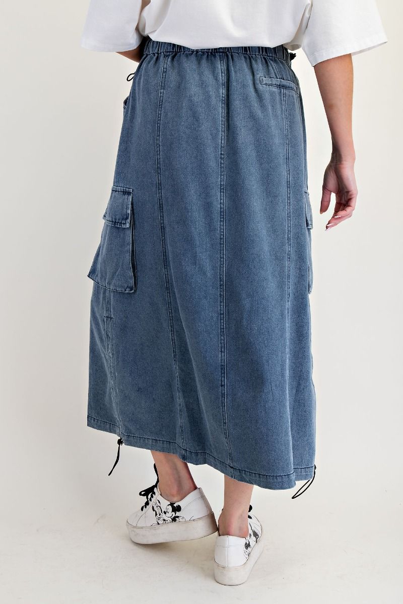 "Reyna" Denim Midi Skirt in Blue