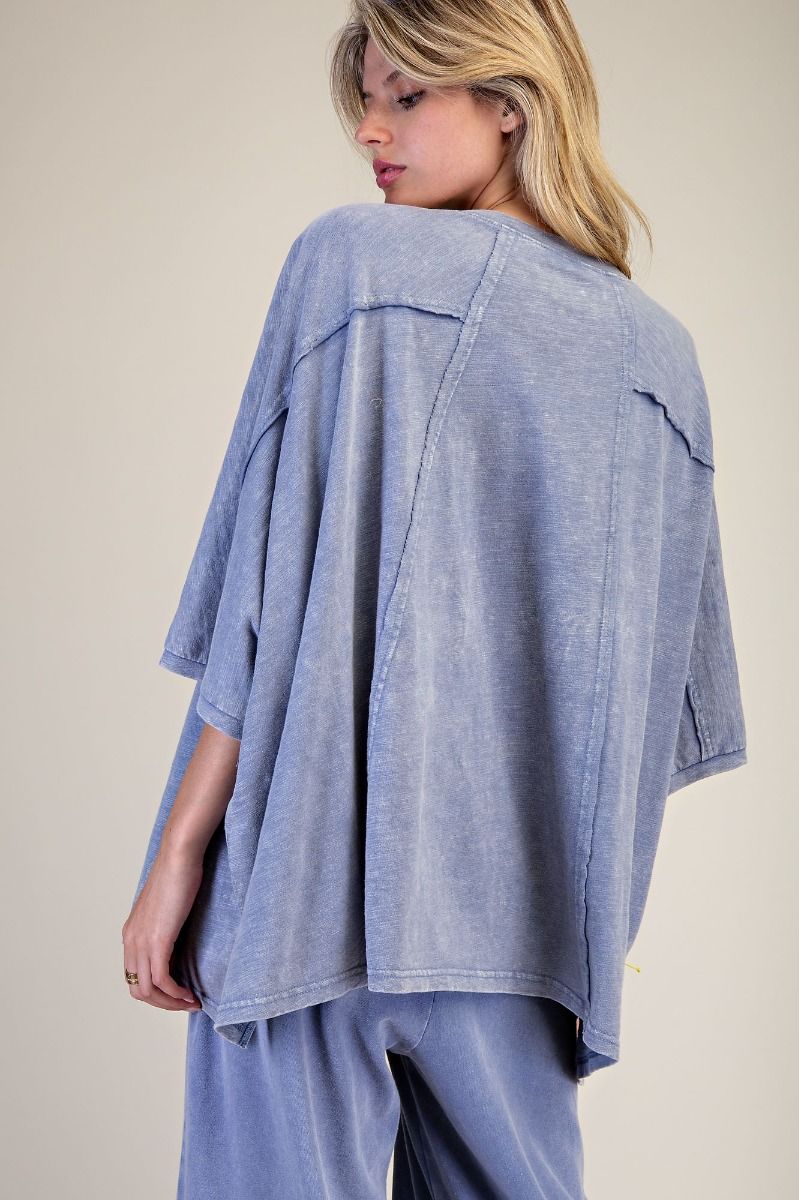 "Beloved" Washed Cotton Top in Faded Denim