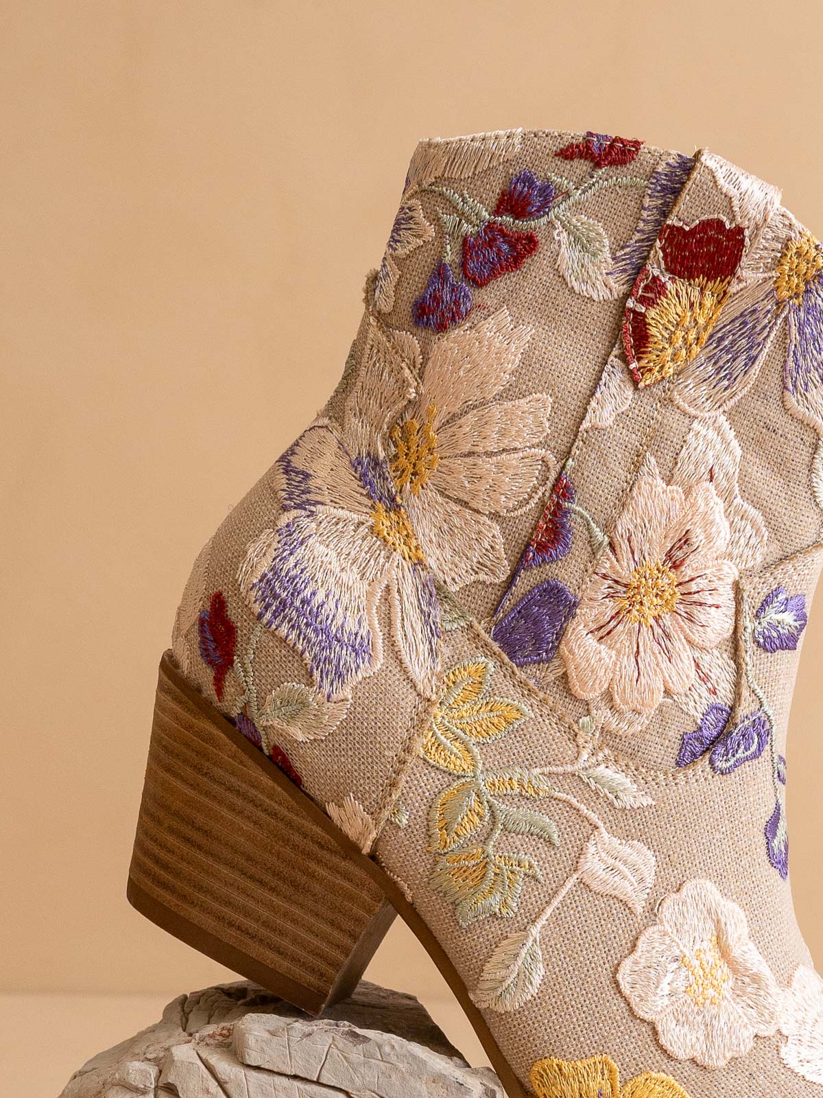 "Genevieve" Floral Tapestry Ankle Book in Khaki