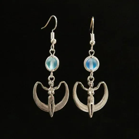 "Crescent Goddess" Handmade Stainless Steel and Glass Bead Earrings