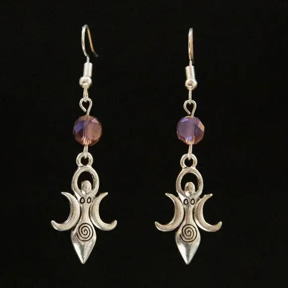 "Purple Goddess" Handmade Stainless Steel and Glass Bead Earrings