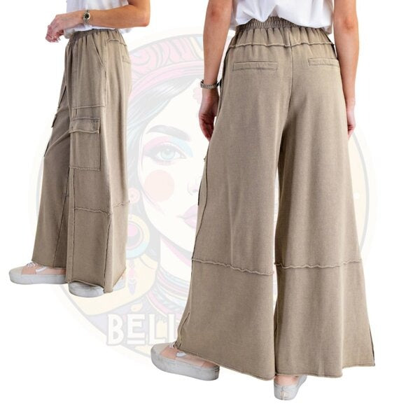 "Olivia Cargo" Wide Leg Cargo Pants in Faded Olive