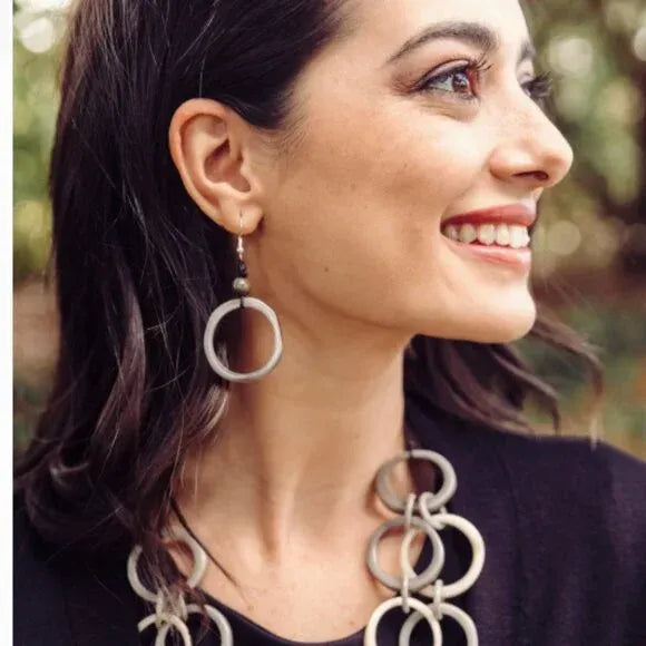 "Ring of Life" Vegan Ivory Dangle Hoop Earrings Hot Pink