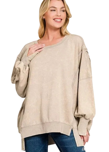 "Jenna Mocha" Oversized French Terry Sweatshirt Ash Mocha