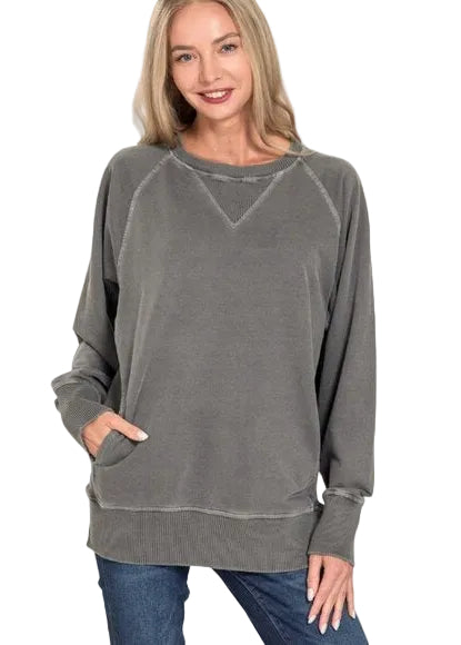 "Jackie Black" Black Gray French Terry Pullover