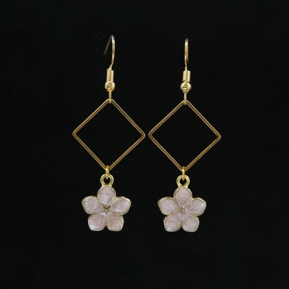 "Pink Diamond" Flower Pink Handmade Glass Bead Earrings