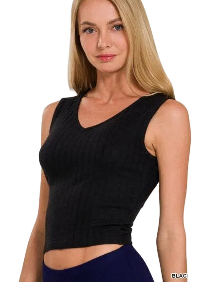 "Shortie" Black Ribbed Cropped Tank Top