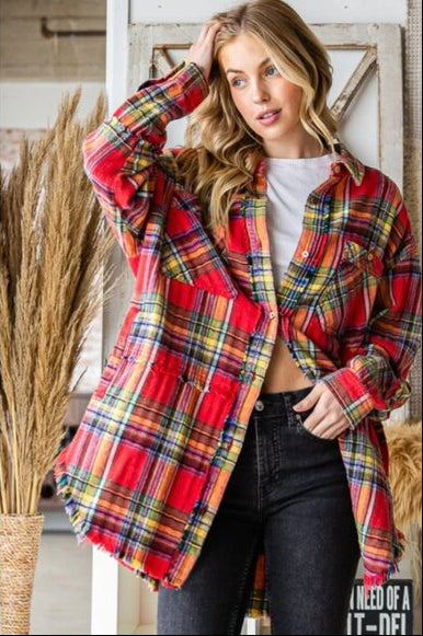 "Blaine" Flannel Button Up Plaid Shirt in Red