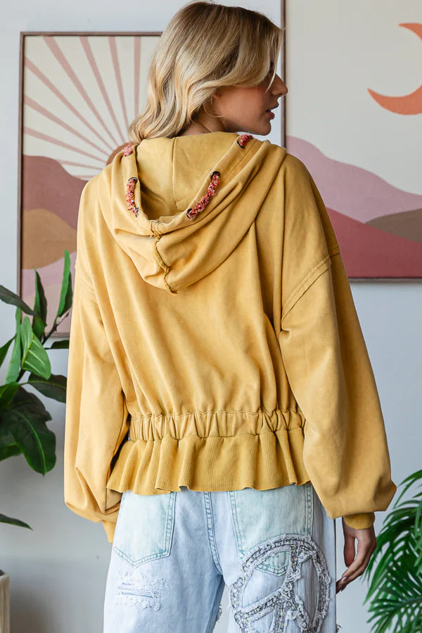 "Olivia" Soft Washed Zip Oversized Hoodie Jacket in Gold