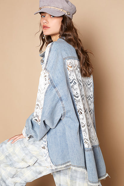 "Lace Rodeo" Lace and Denim Button Up Shirt Shacket