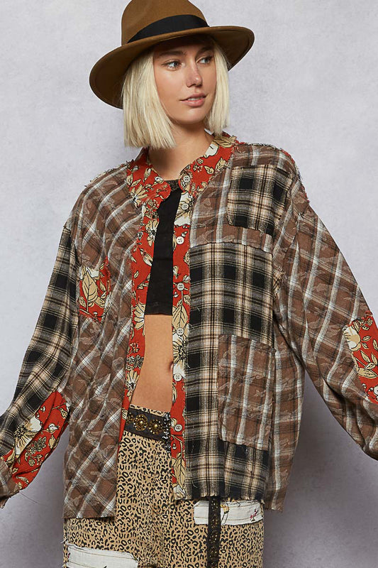 "Pauline" Chocolate Multi Plaid Button Up Cotton Shirt