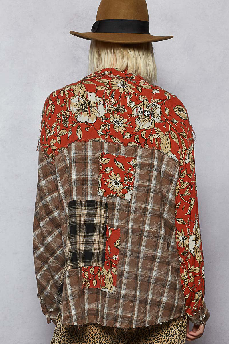 "Pauline" Chocolate Multi Plaid Button Up Cotton Shirt