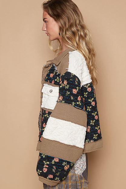 "Jennifer" Waffle Colorblock Floral Jacket