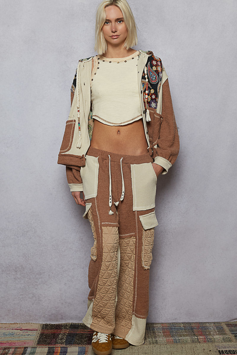 "Whimsy" Oat Chocolate Floral Knit Hoodie Jacket