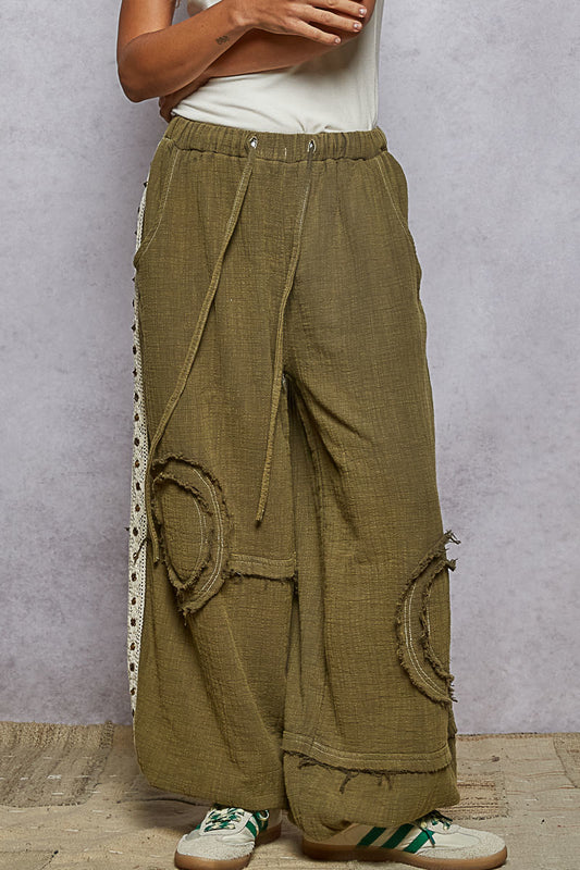 "Serena" Double Gauze Studded Joggers in Olive Green