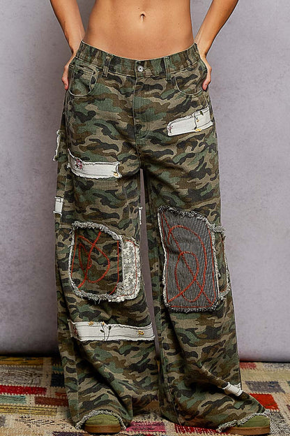 "Hawkeye" Camo Patches Skater Wide Leg Pants