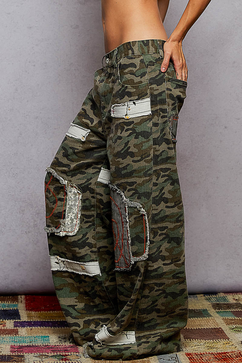 "Hawkeye" Camo Patches Skater Wide Leg Pants