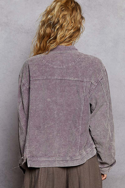 "Bobbie" Destroyed Hem Corduroy Jacket in Dusty Lavender