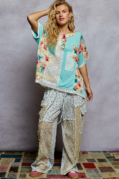 "La Isla Bonita" Lace Patchwork Top in Aqua