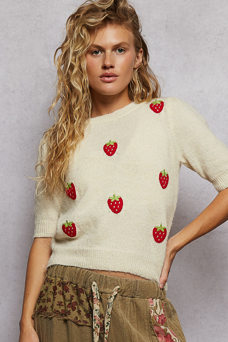 "Halle" Strawberry Short Sleeve Sweater