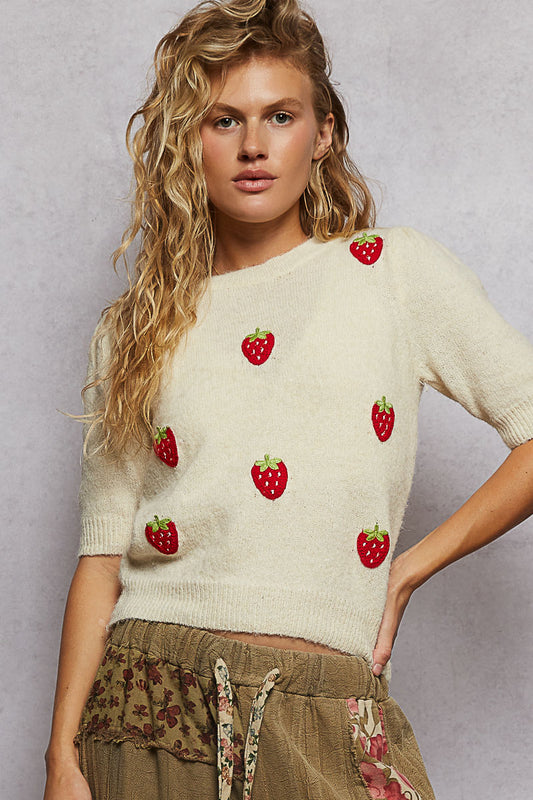"Halle" Strawberry Short Sleeve Sweater