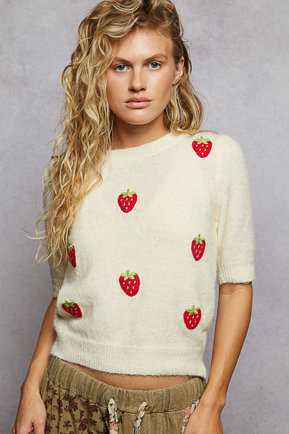 "Halle" Strawberry Short Sleeve Sweater