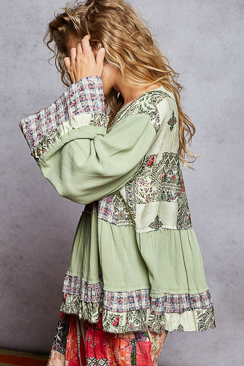 "Layla" Tiered Top in Tea Green