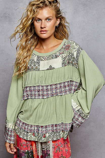 "Layla" Tiered Top in Tea Green