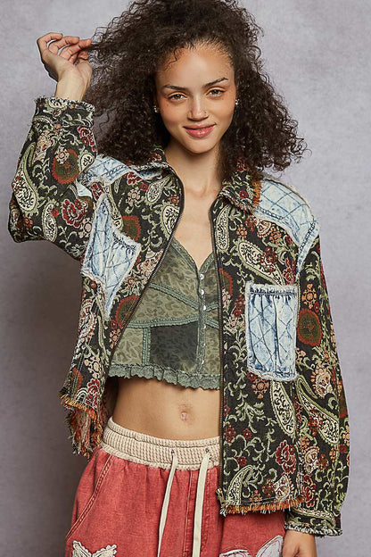 "Jackie Brown" Jacquard Quilted Patch Jacket