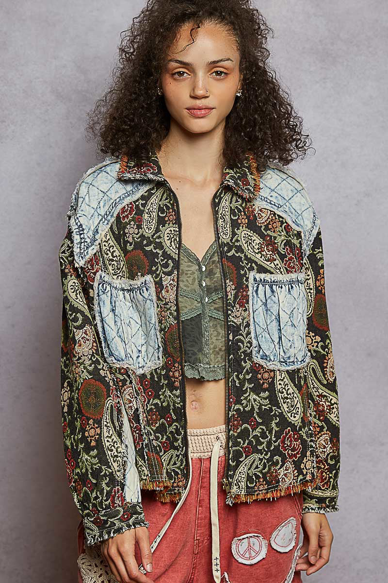 "Jackie Brown" Jacquard Quilted Patch Jacket