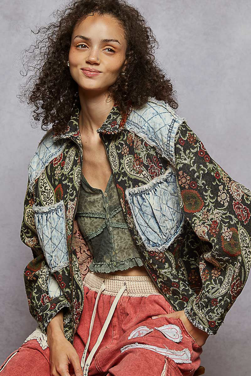 "Jackie Brown" Jacquard Quilted Patch Jacket