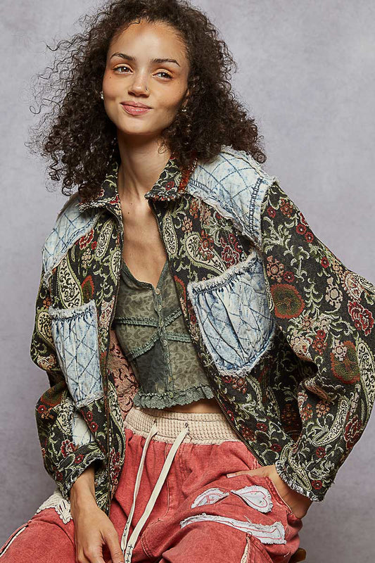 "Jackie Brown" Jacquard Quilted Patch Jacket